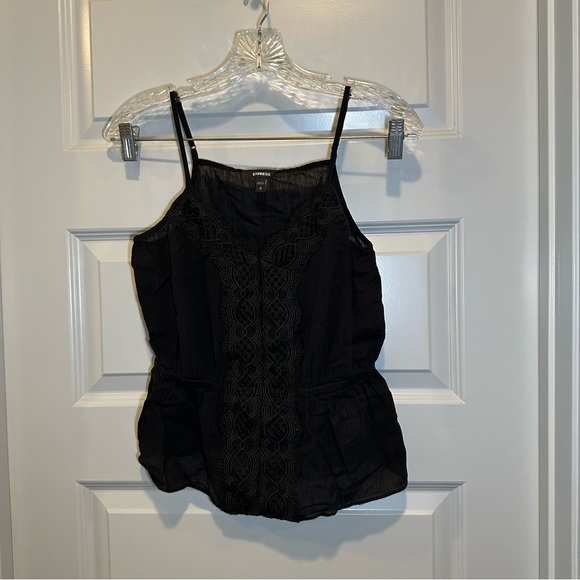 Express Black V Neck Lace/Embroidery Accent Blouse Small - Picture 1 of 8